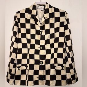 Vintage Checkerboard Black & Cream Silk Women's Button Jacket